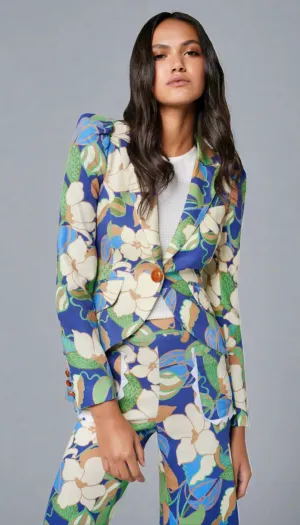 SMYTHE POUF SLEEVE ONE BUTTON BLAZER- Blue Cabana