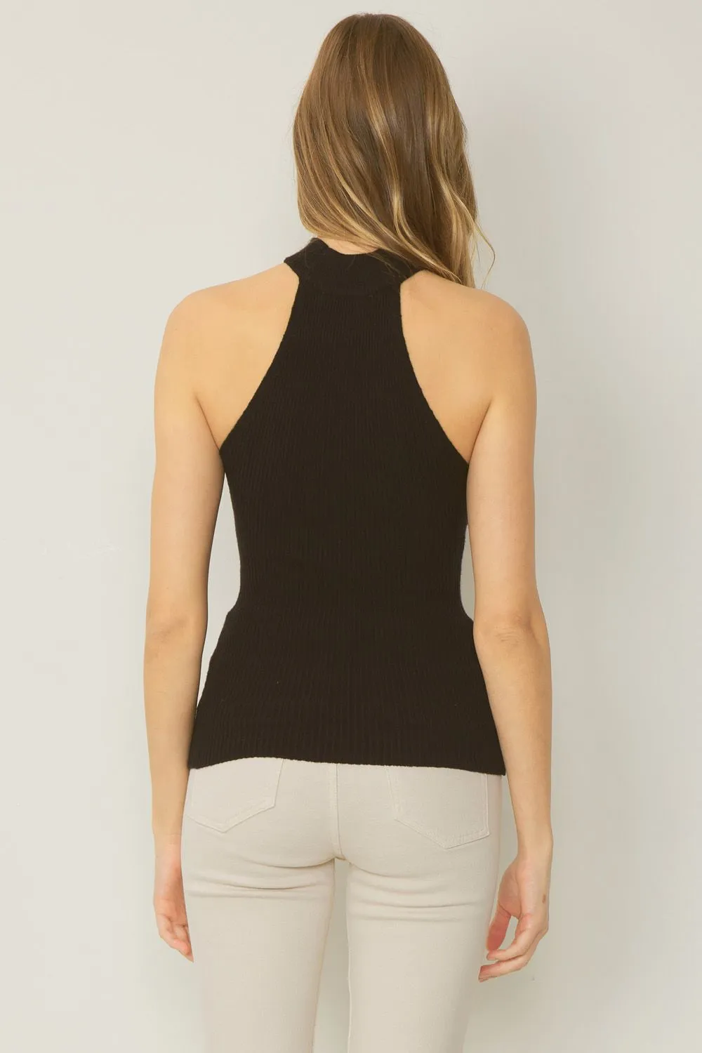 Solid Ribbed Mock Neck Top {Black}