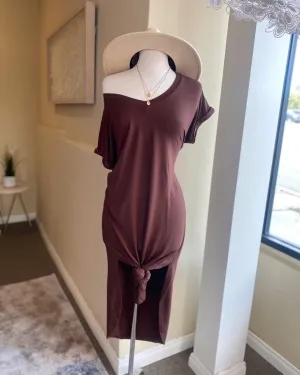 Solid Roll Sleeve Tye Front Dress