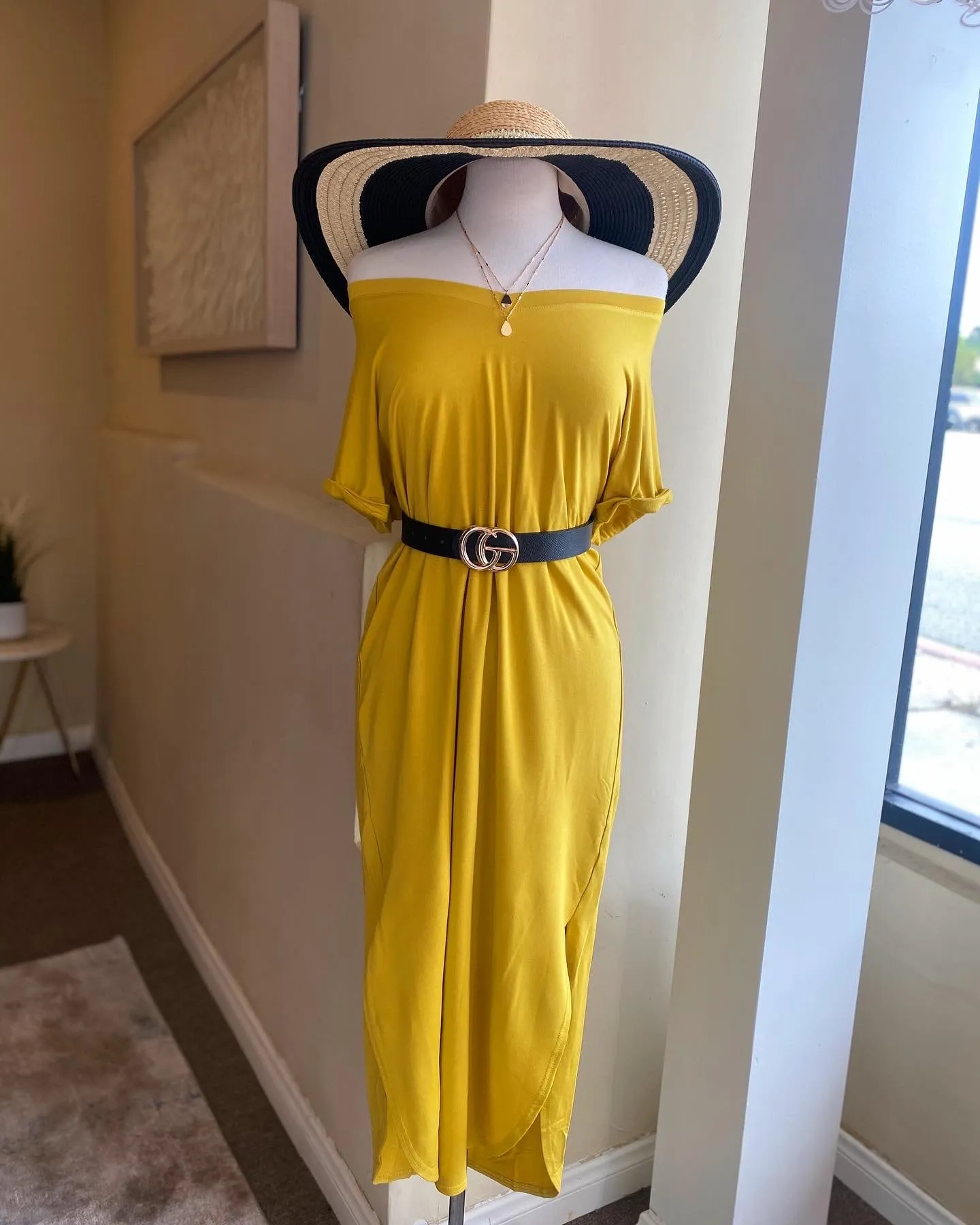 Solid Roll Sleeve Tye Front Dress