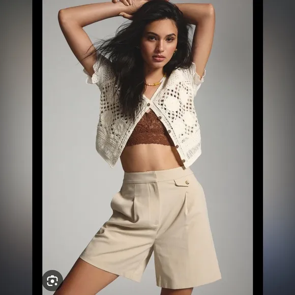 sophie rue corey khaki tan high waisted bermuda long mom shorts size small NEW