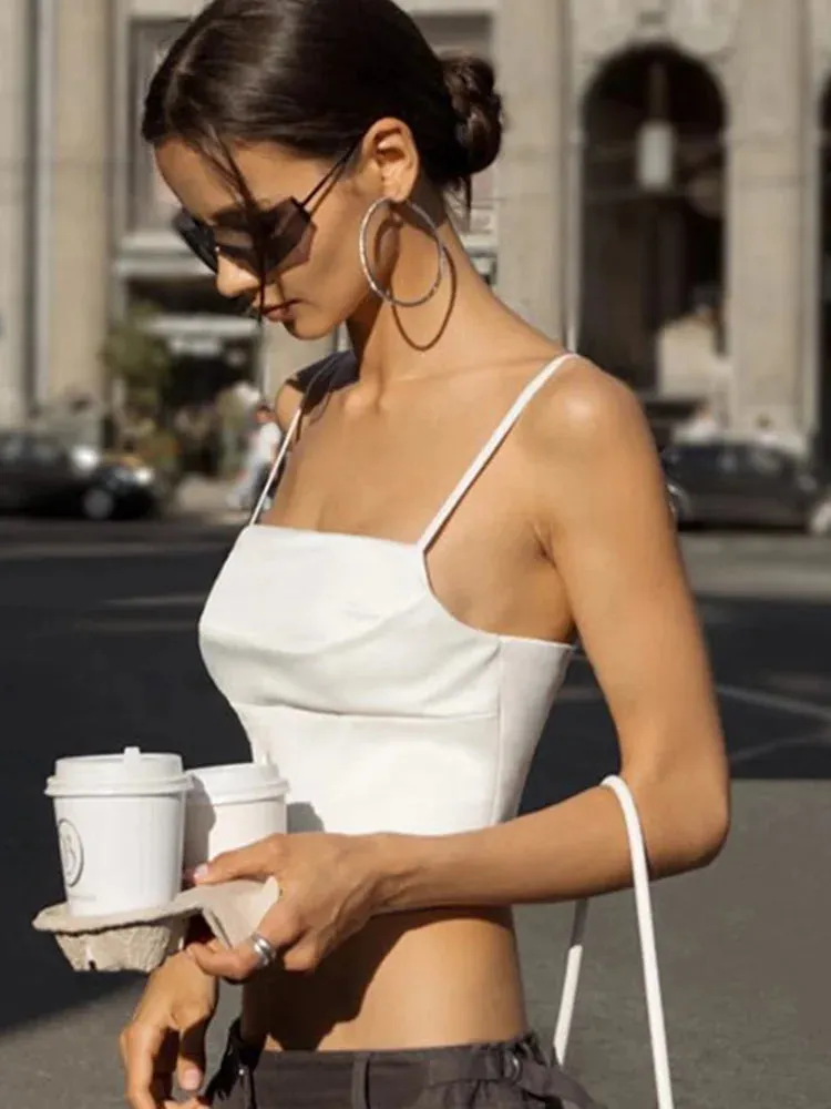 Spaghetti Strap Tank Top Sexy Backless Bandage Skinny Crop Top Spring/Summer Elegant Lace Up Party Women's Camis