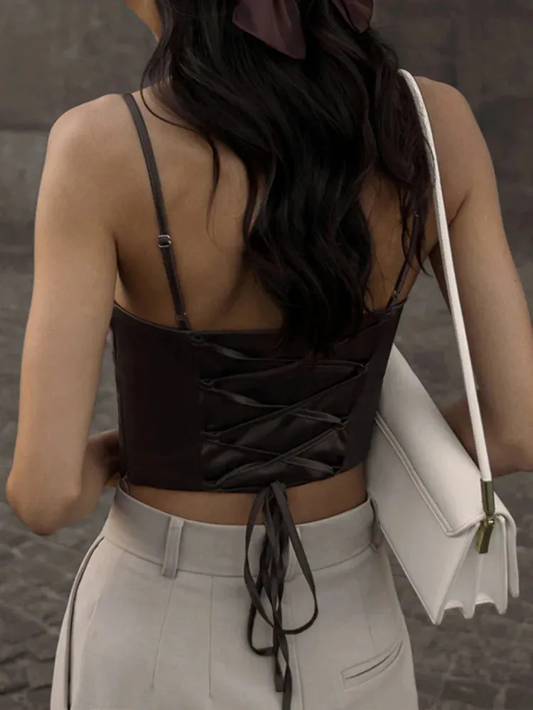 Spaghetti Strap Tank Top Sexy Backless Bandage Skinny Crop Top Spring/Summer Elegant Lace Up Party Women's Camis