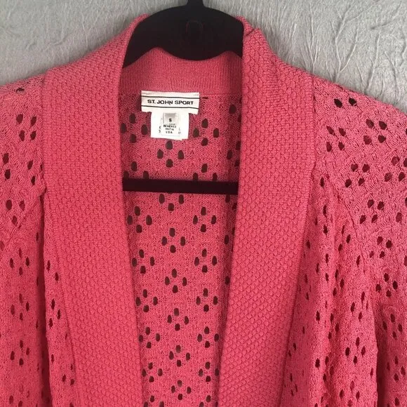 St John Sport Cardigan Womens Small Hot Pink Wool Knit Sweater Neon Classic