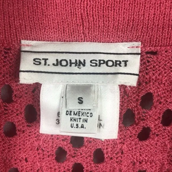 St John Sport Cardigan Womens Small Hot Pink Wool Knit Sweater Neon Classic