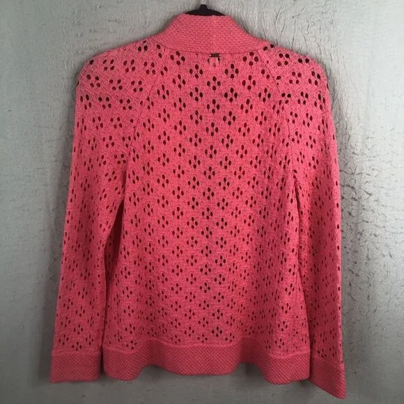 St John Sport Cardigan Womens Small Hot Pink Wool Knit Sweater Neon Classic