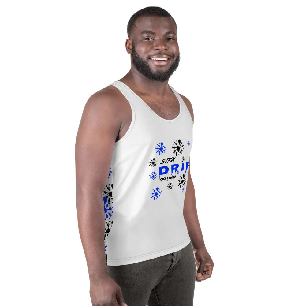 STFU Drip Too Hard Unisex Tank Top - Blue & Black on White