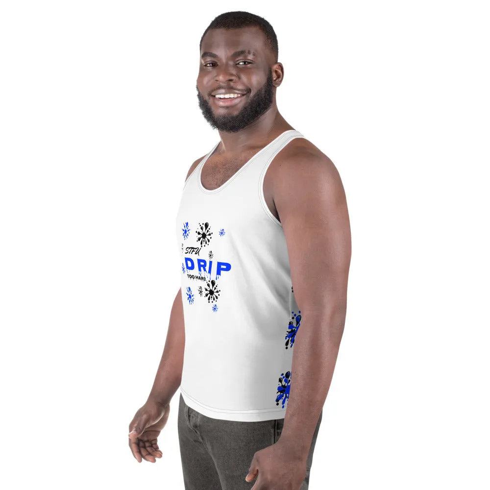 STFU Drip Too Hard Unisex Tank Top - Blue & Black on White