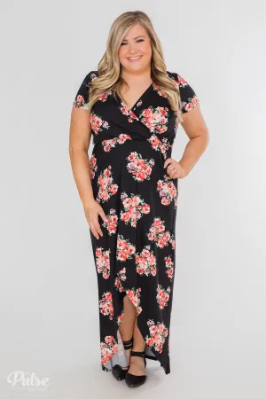 Still Into You Short Sleeve Floral Maxi Dress- Black