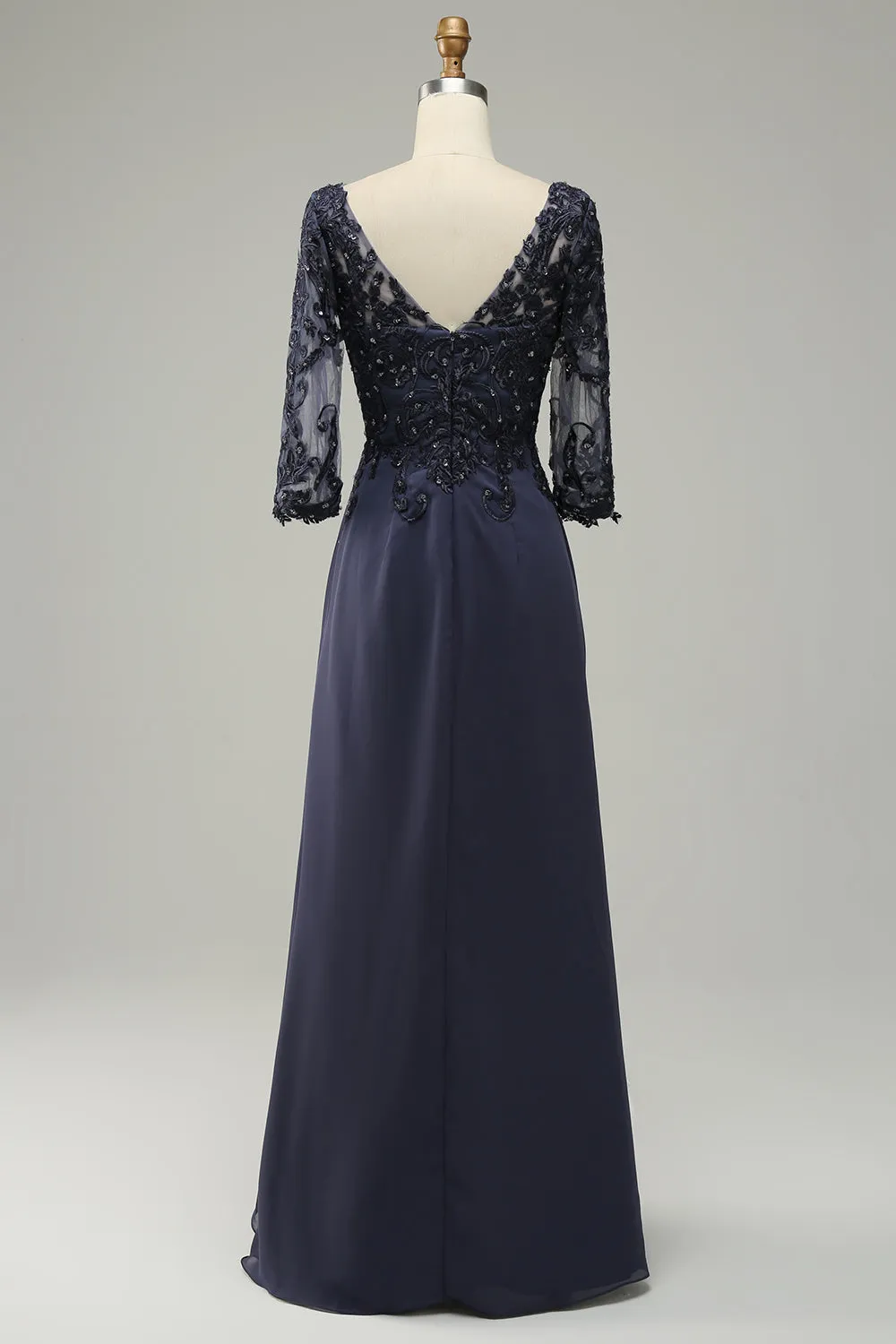 Stormy 3/4 Sleeves Appliques Ruffle Long Mother of the Bride/Groom Dress