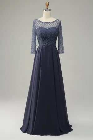 Stormy Illusion Neck Beading Long Mother of the Bride/Groom Dress