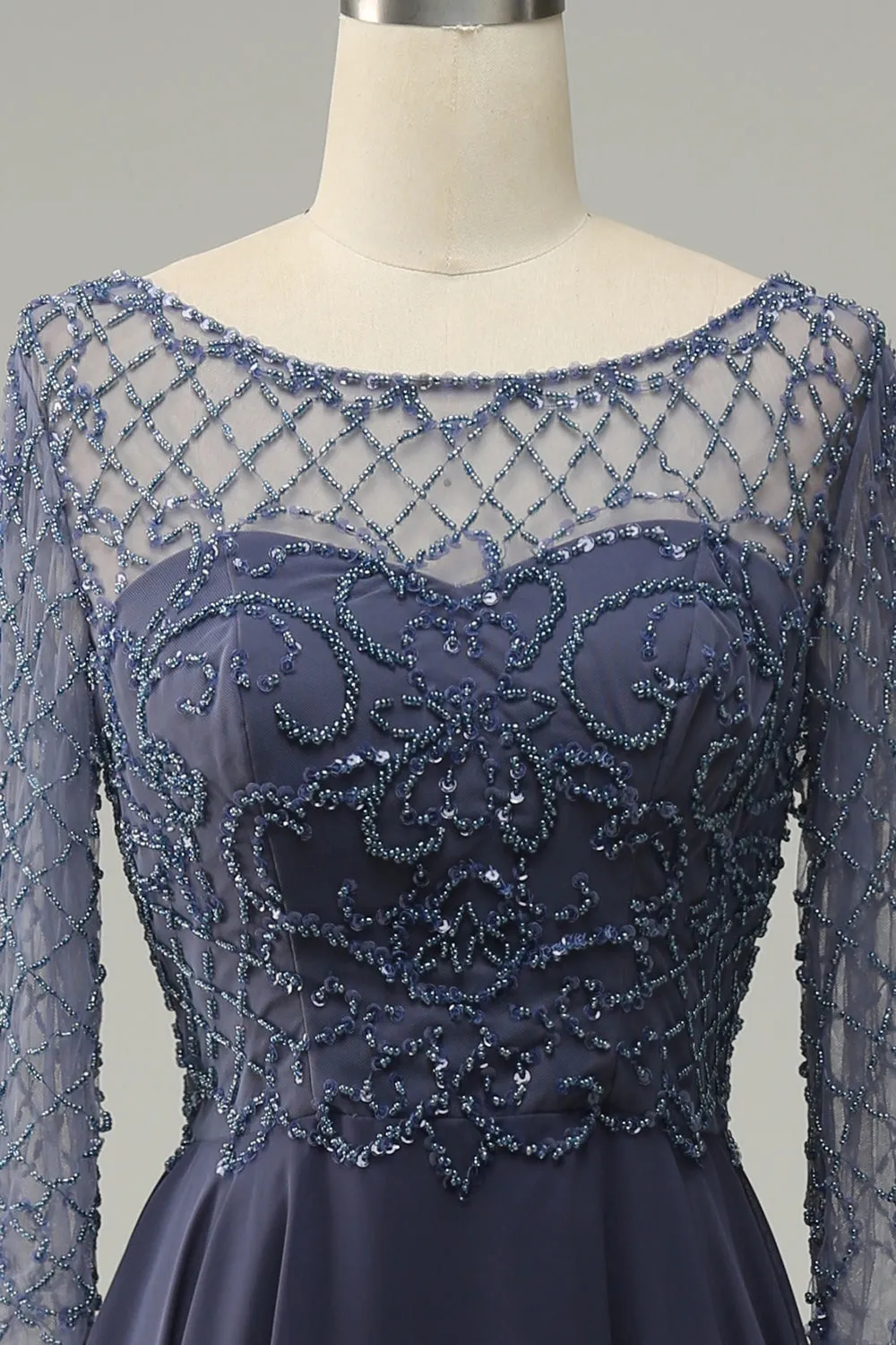 Stormy Illusion Neck Beading Long Mother of the Bride/Groom Dress