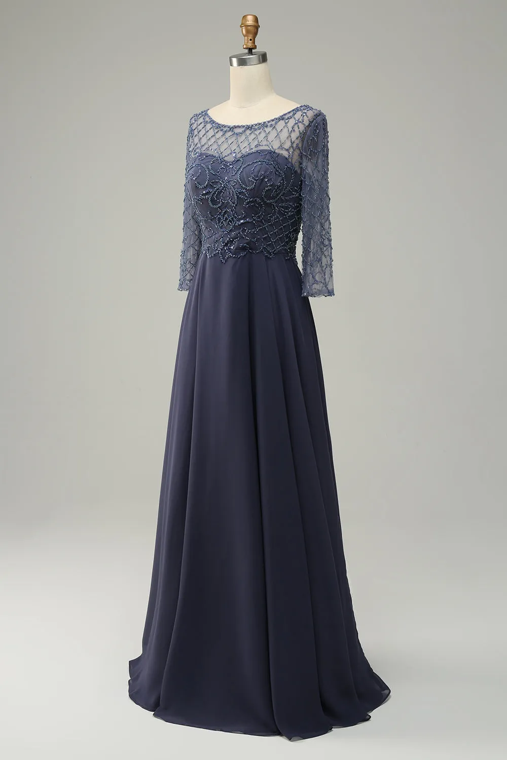 Stormy Illusion Neck Beading Long Mother of the Bride/Groom Dress