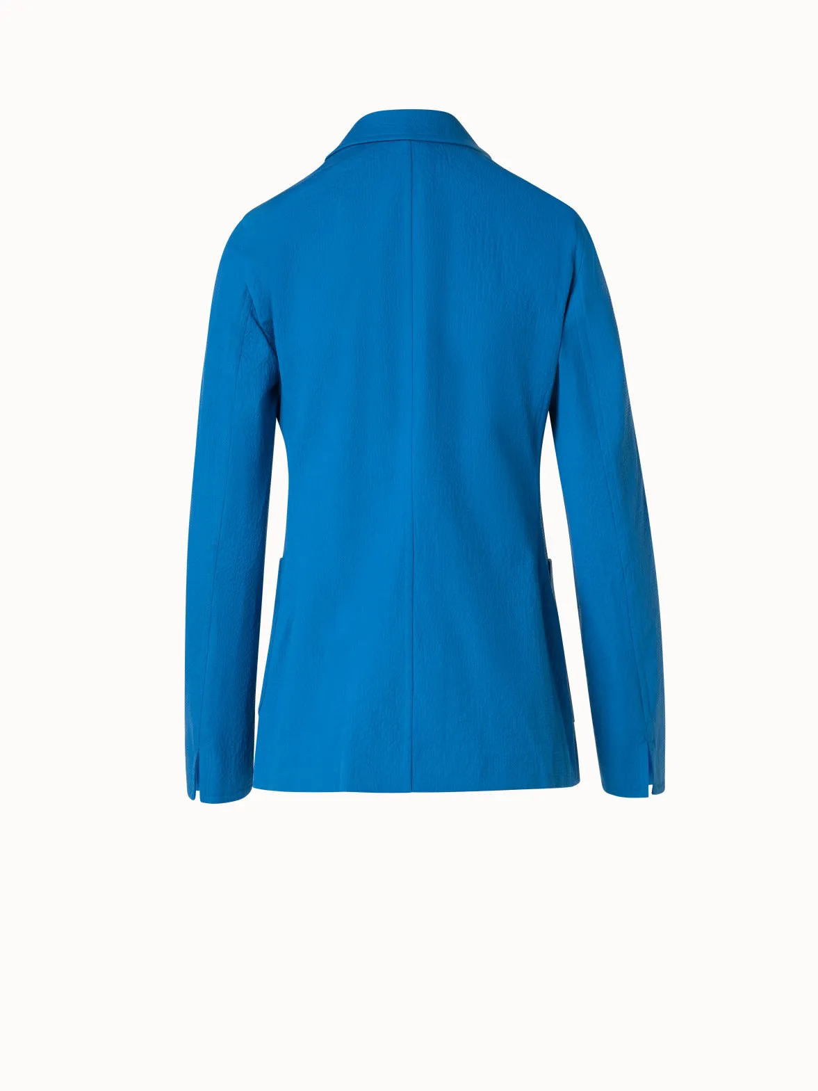 Stretch Cotton Seersucker Three Button Blazer