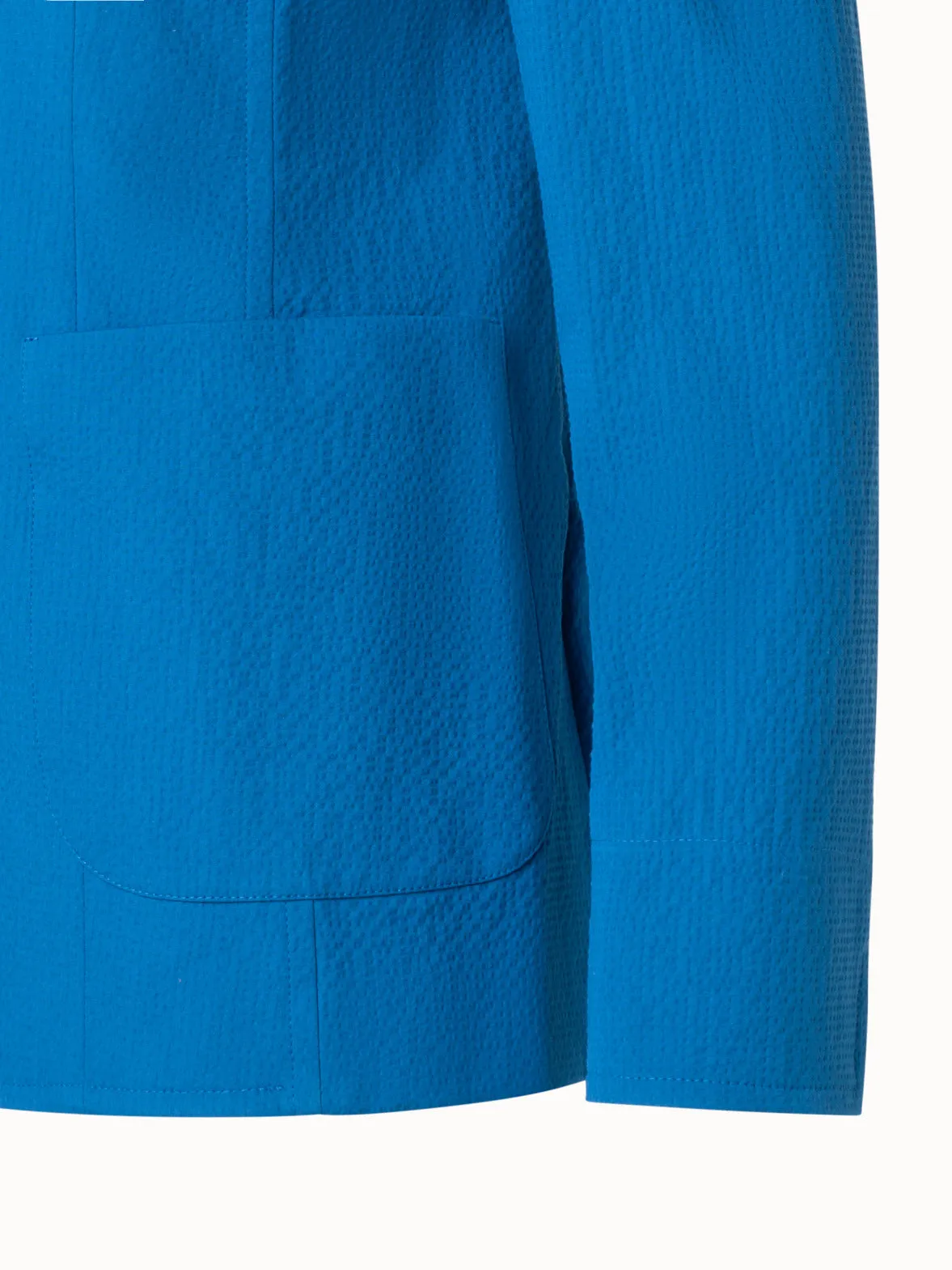 Stretch Cotton Seersucker Three Button Blazer