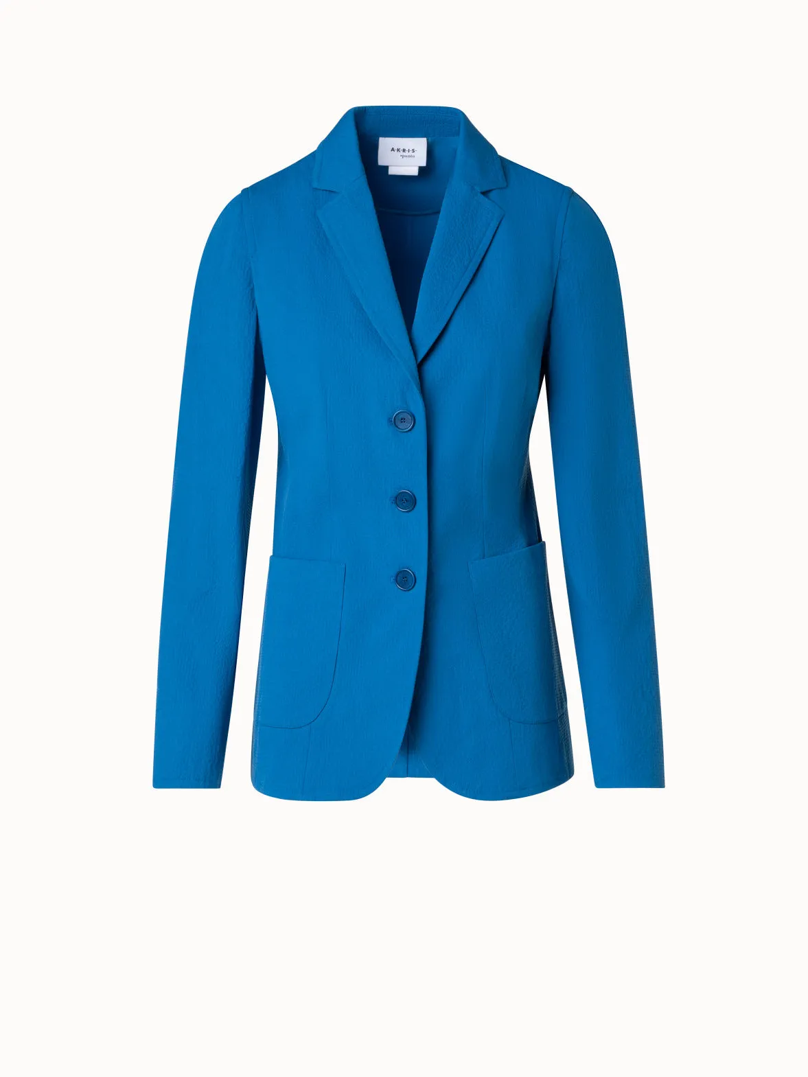 Stretch Cotton Seersucker Three Button Blazer
