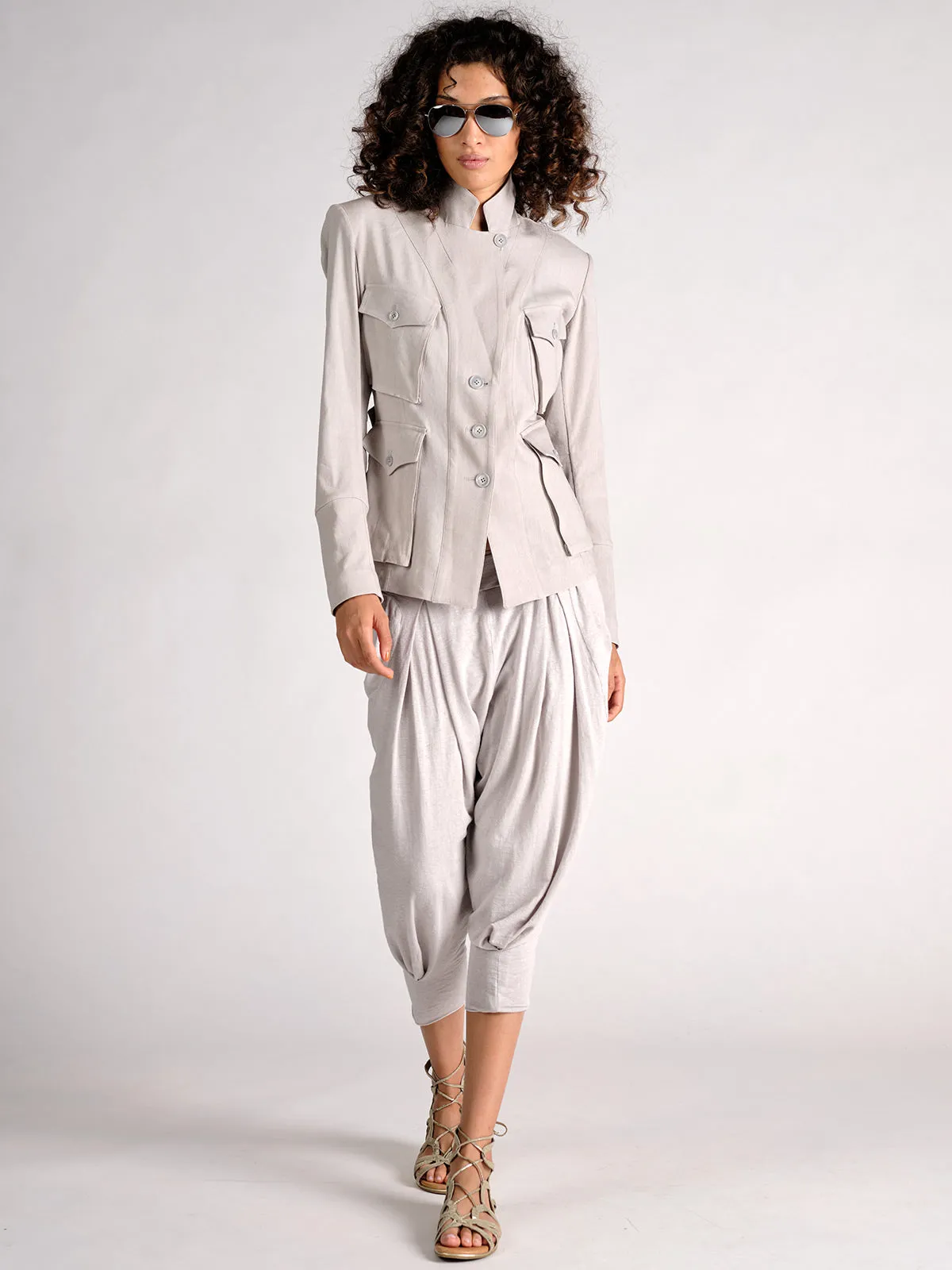 Stretch Linen Cargo Blazer