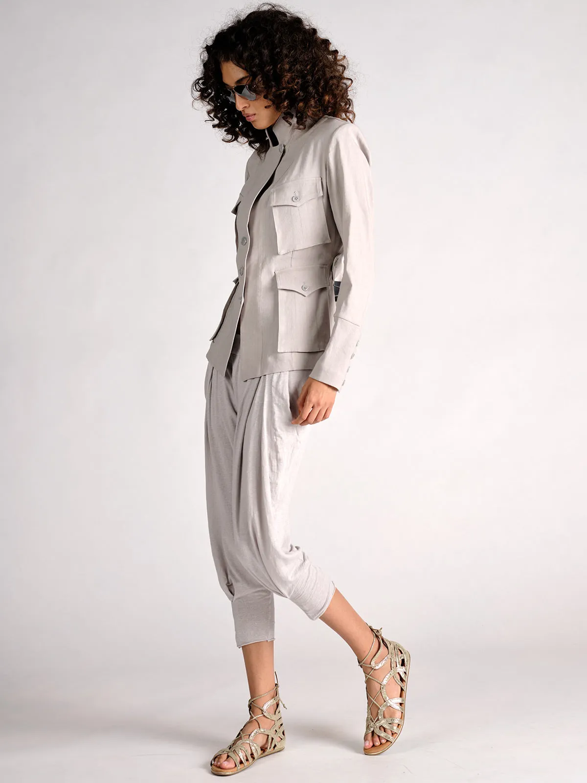 Stretch Linen Cargo Blazer