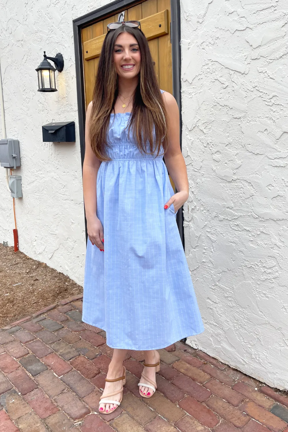 Stripe Long Dress with Elastic Top