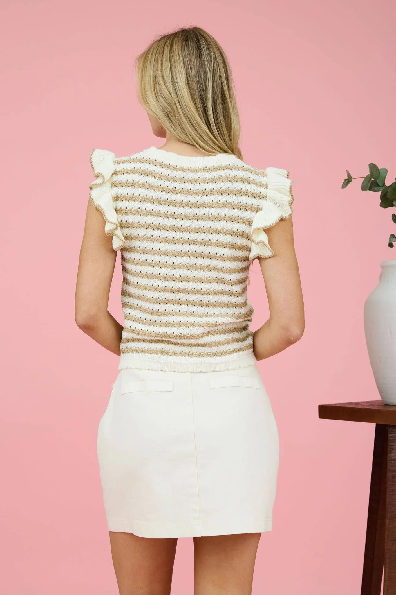 Stripe Ruffle Sleeve Knit Top