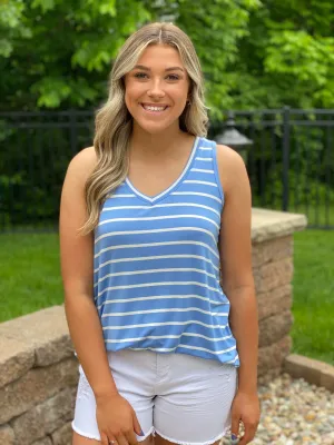 Striped Sleeveless V-Neck Top - Blue