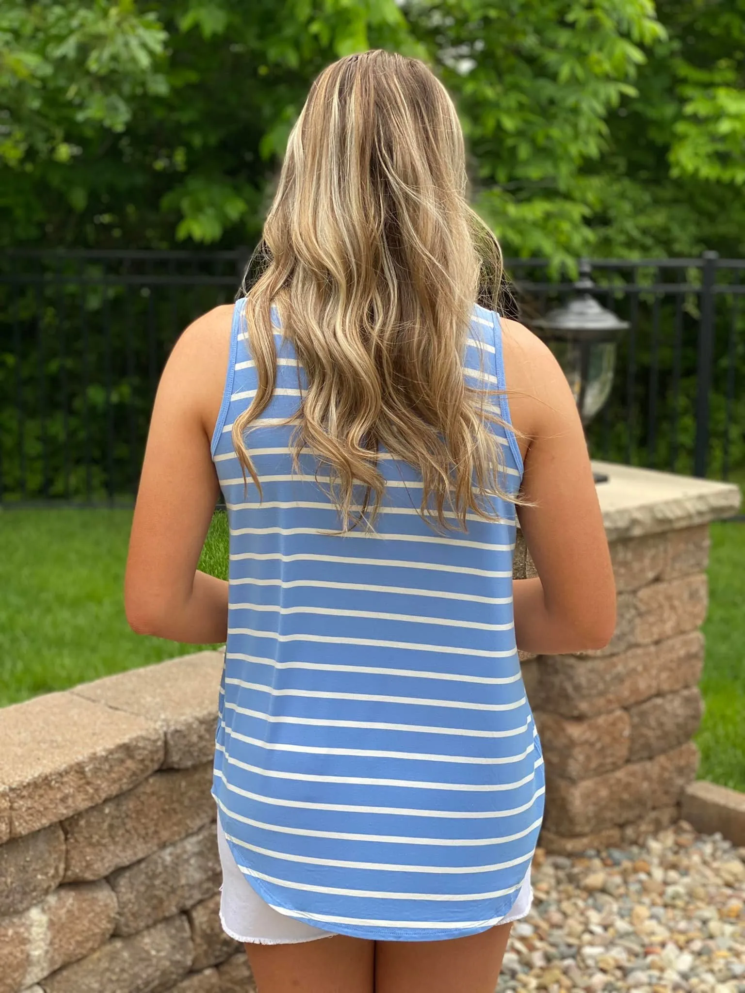Striped Sleeveless V-Neck Top - Blue