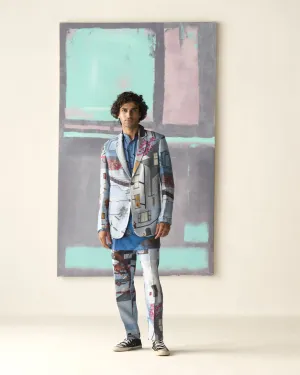 Summer Jacket Blazer Animal Rana Linen Blue OW306LI405 SuketDhir