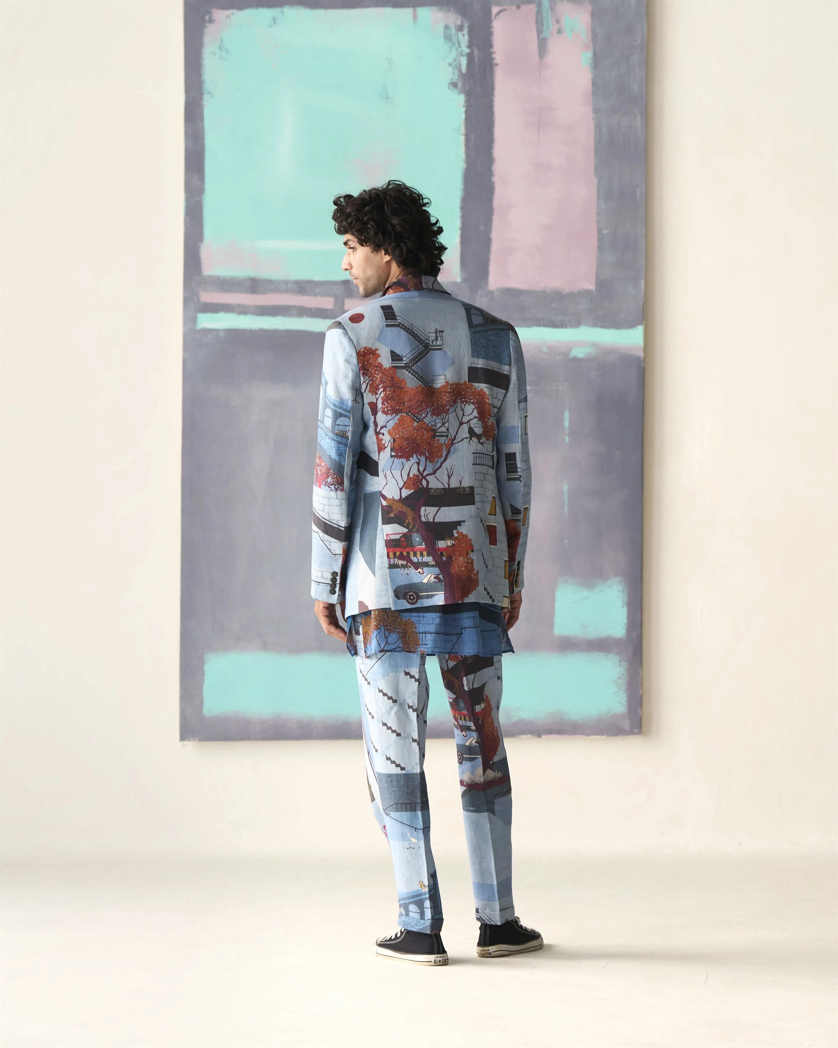 Summer Jacket Blazer Animal Rana Linen Blue OW306LI405 SuketDhir