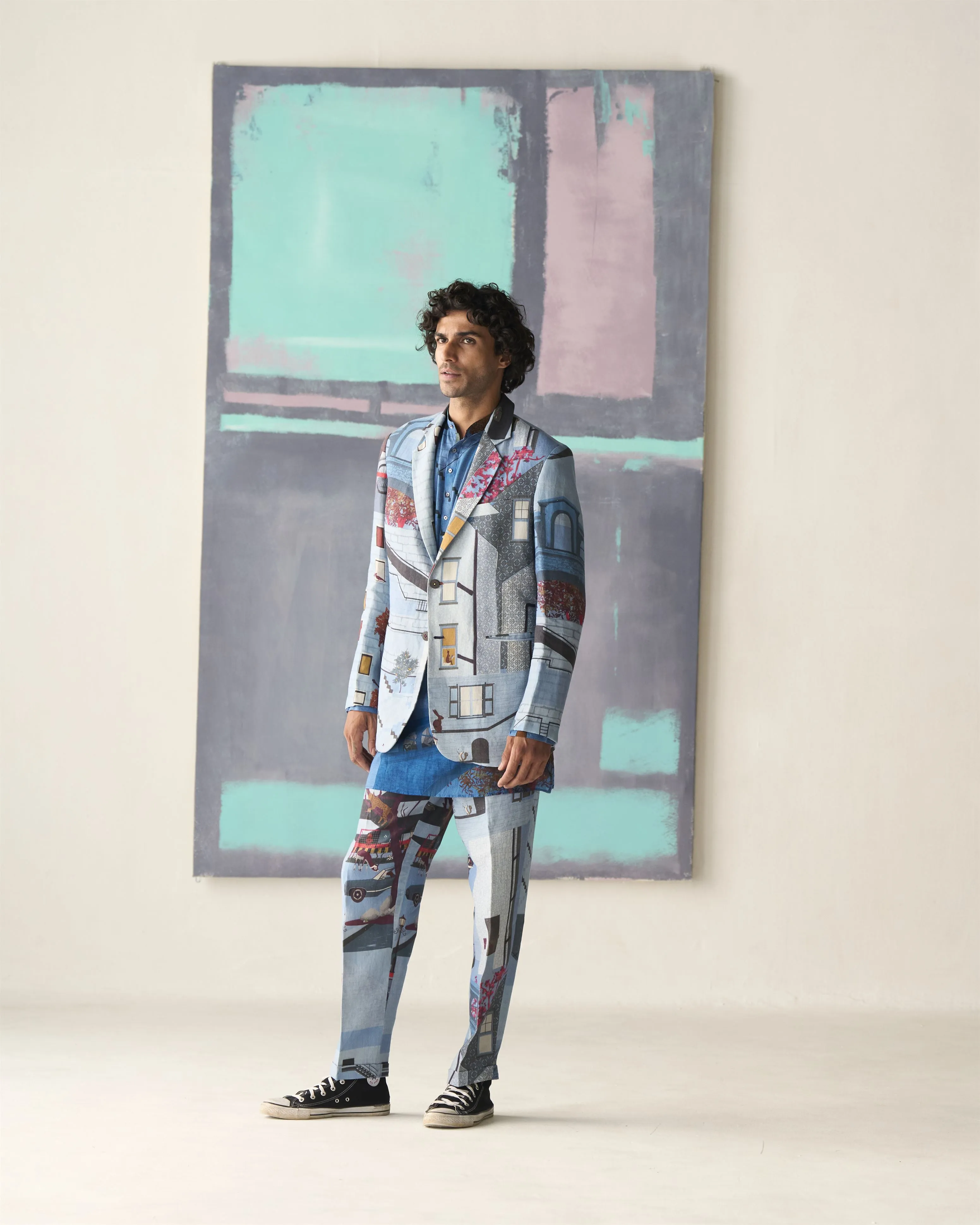 Summer Jacket Blazer Animal Rana Linen Blue OW306LI405 SuketDhir