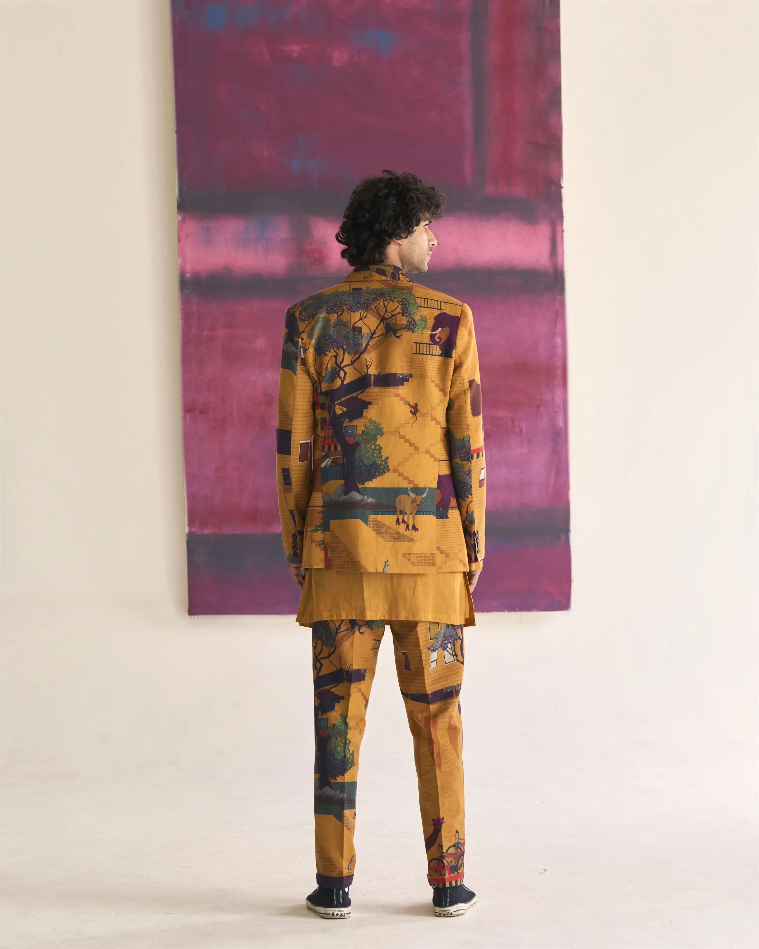Summer Jacket Blazer Animal Rana Linen Mustard OW306LI390 SuketDhir