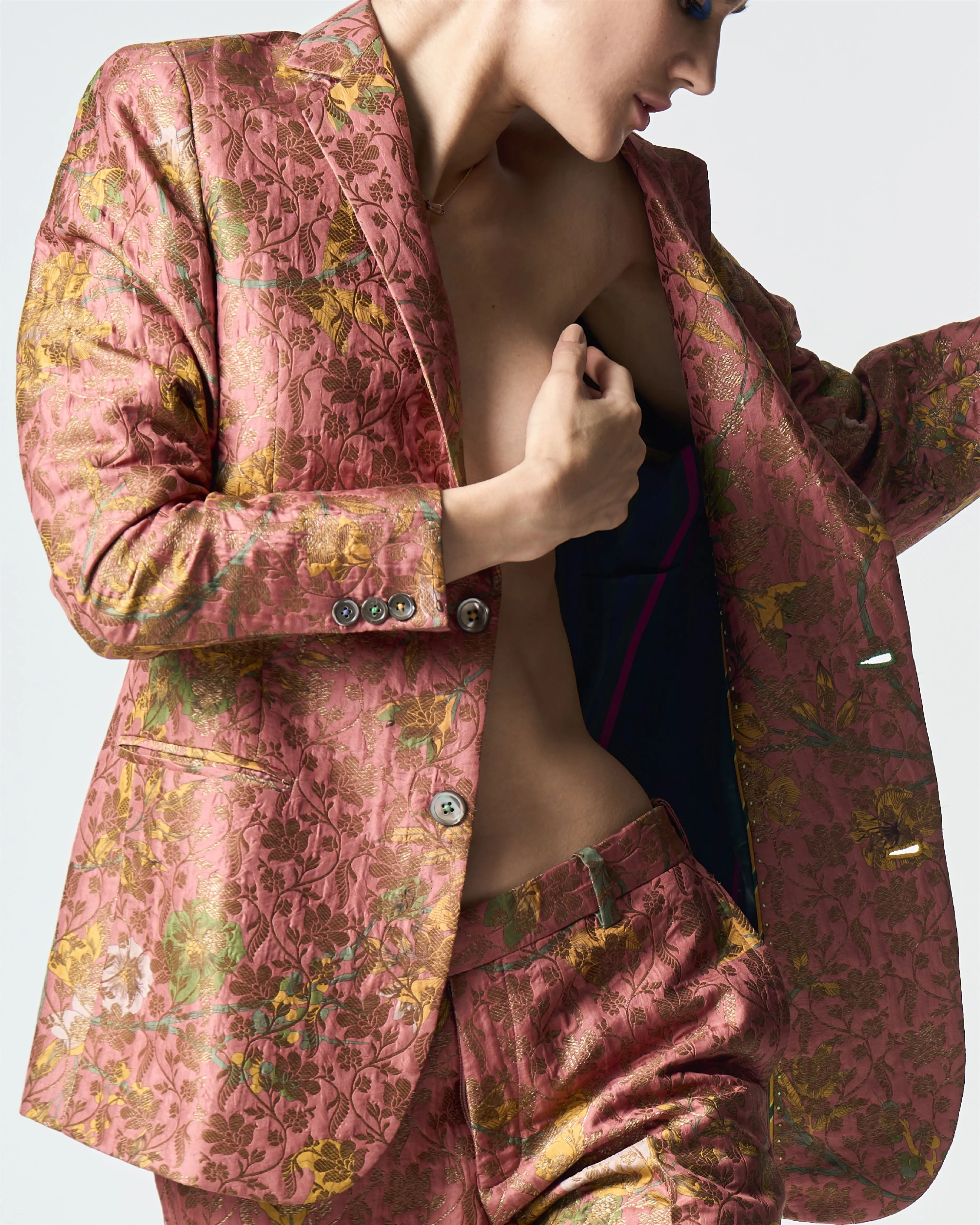 Summer-Jacket Blazer Rana Rose Silk Brocade-Fashion Edit Orchard-WOW306SB537-SUKETDHIR