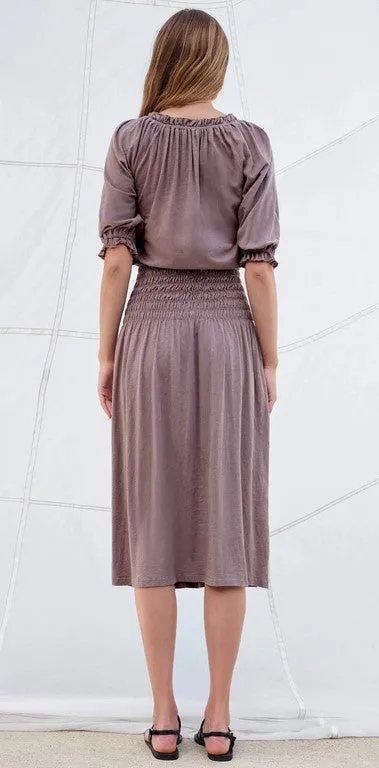 Sundry Smocked Waist Midi Dress - Taupe