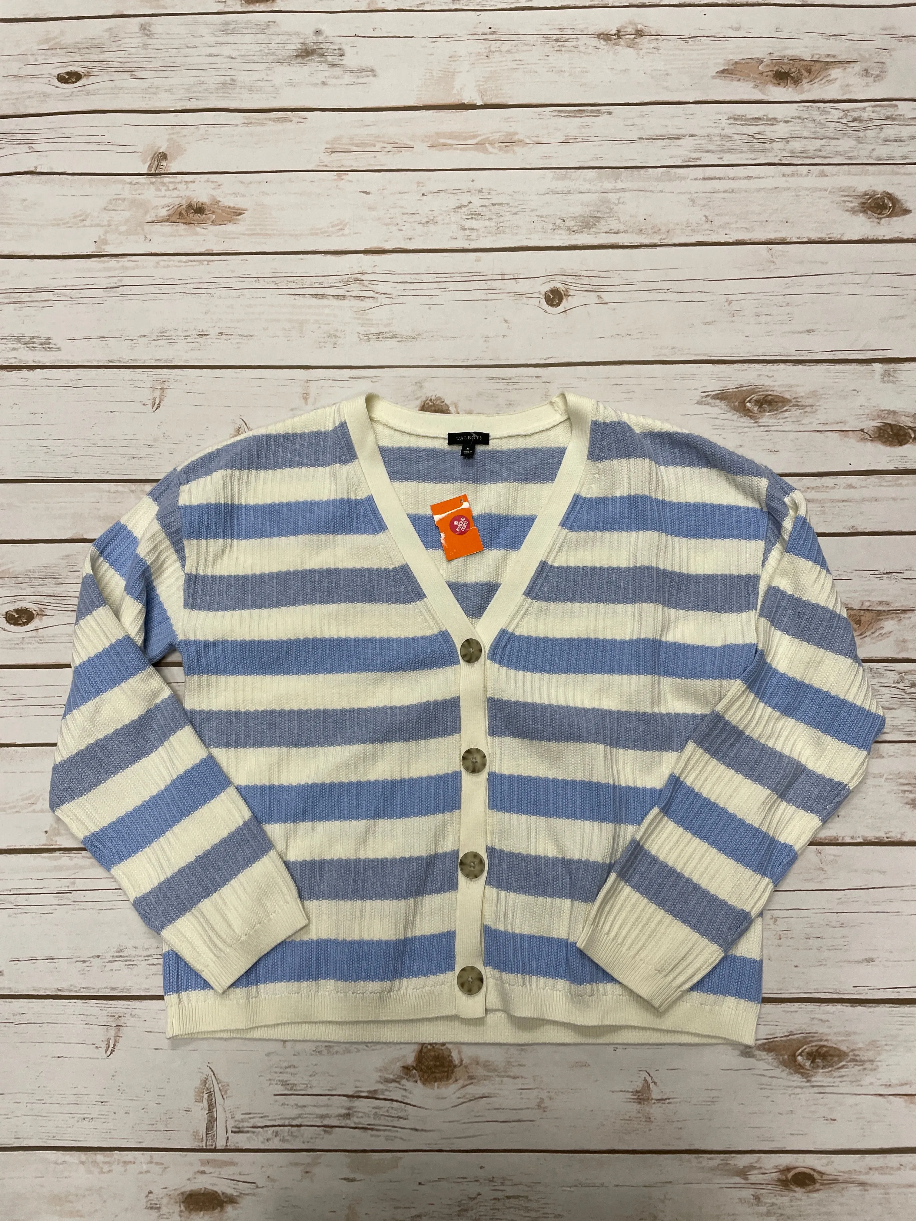 Sweater Cardigan By Talbots In Striped Pattern, Size: M
