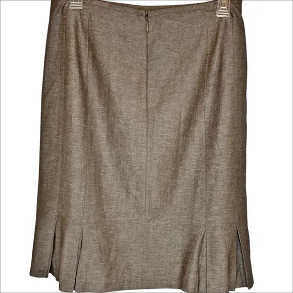 Tahari Brown Melange Linen Blend Skirt Suit Jacket Size 8 Career 2 Pc Set Blazer