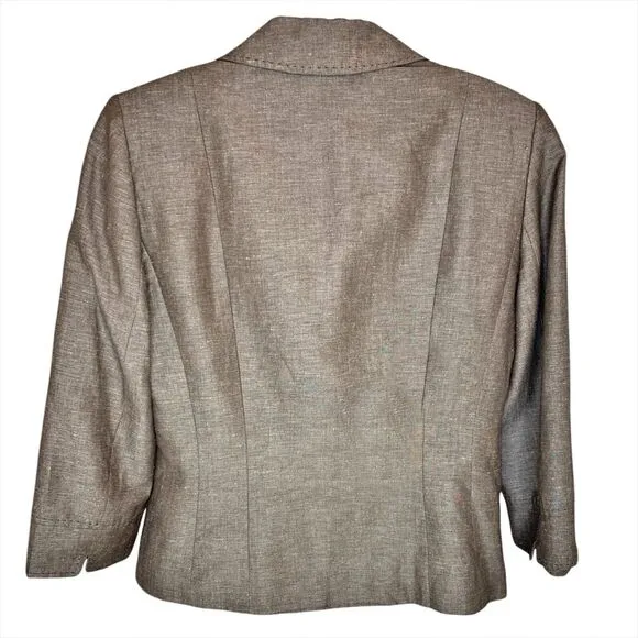 Tahari Brown Melange Linen Blend Skirt Suit Jacket Size 8 Career 2 Pc Set Blazer