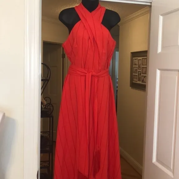 Tahari Sleeveless Orange Red Midi Dress Size 6 NWT