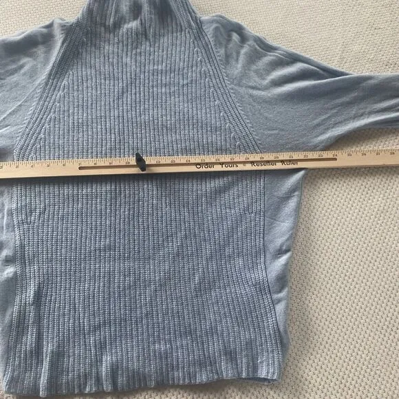Tahari Sweater Cashmere  Light Blue Mock Neck Pure Luxe Lightweight