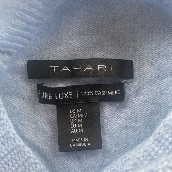 Tahari Sweater Cashmere  Light Blue Mock Neck Pure Luxe Lightweight