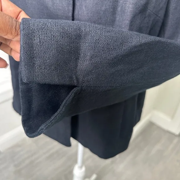 Talbots 100% Linen Collarless Button Down Black Lined Blazer Linen Jacket Sz 12