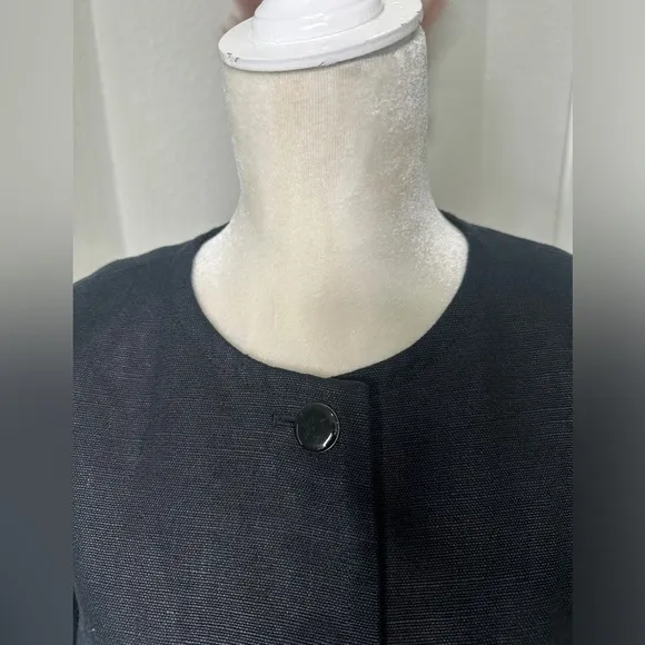 Talbots 100% Linen Collarless Button Down Black Lined Blazer Linen Jacket Sz 12