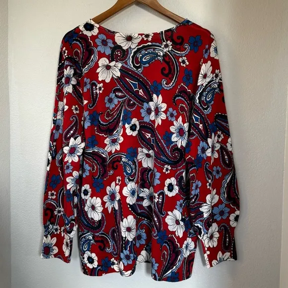 TALBOTS 2X NWT Lightweight Merino Wool Puff Sleeve Sweater Floral Paisley Bloom