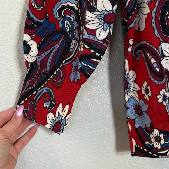 TALBOTS 2X NWT Lightweight Merino Wool Puff Sleeve Sweater Floral Paisley Bloom