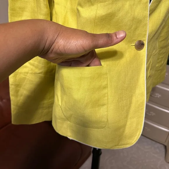 TALBOTS ABERDEEN WOMEN’S GREEN 💯 LINEN BLAZER SIZE 8  IN EXCELLENT CONDITION