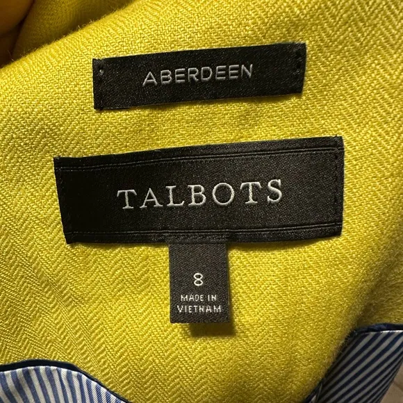 TALBOTS ABERDEEN WOMEN’S GREEN 💯 LINEN BLAZER SIZE 8  IN EXCELLENT CONDITION