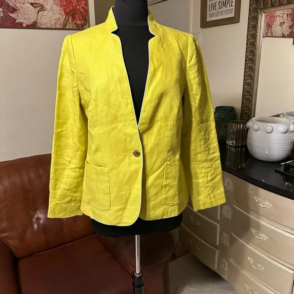 TALBOTS ABERDEEN WOMEN’S GREEN 💯 LINEN BLAZER SIZE 8  IN EXCELLENT CONDITION