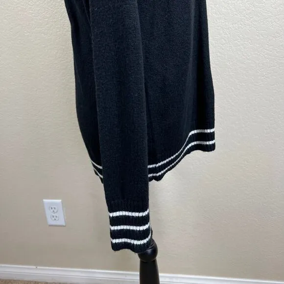 Talbots Black Crewneck knit  Sweater  Spirited Fair Isle lightweight size L