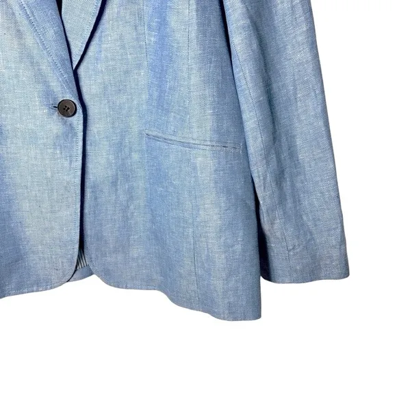 Talbots Blue Classic Linen Blazer Size 14 NWT