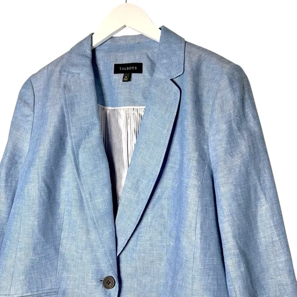 Talbots Blue Classic Linen Blazer Size 14 NWT