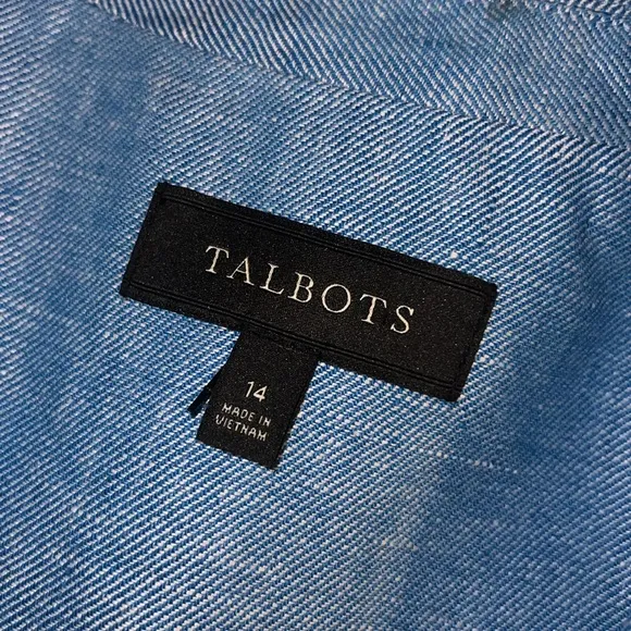 Talbots Blue Classic Linen Blazer Size 14 NWT