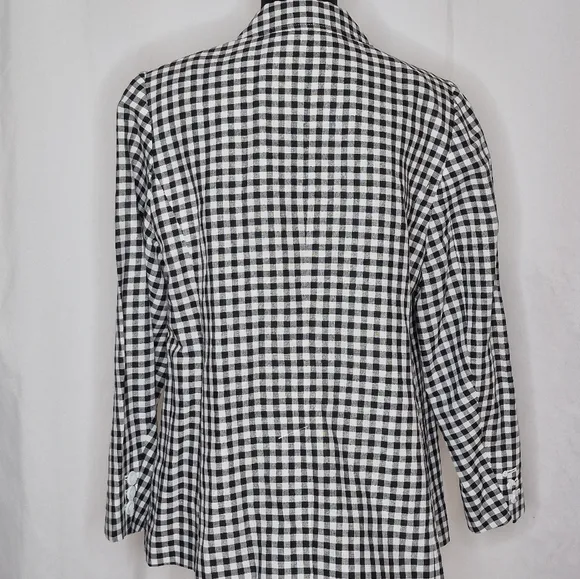 Talbots Classic Blazer Linen / Cotton Blend B&amp;W Gingham NWOT *Flaw - Size 14WP